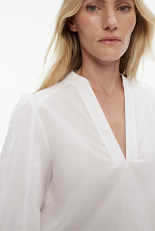 Pure White Cotton Seam Detail Blouse - Women's Long Sleeve Shirts ...