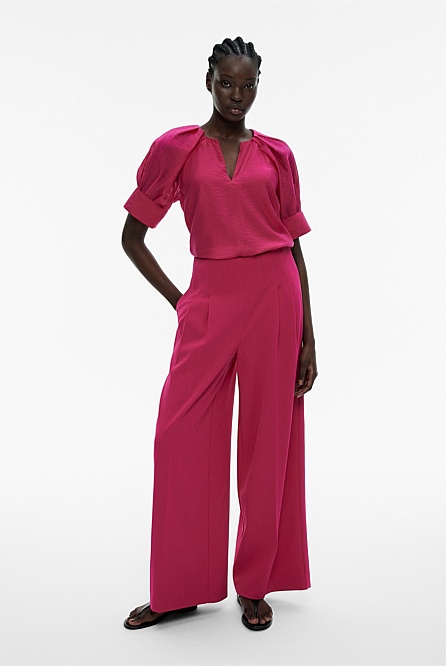 Dahlia Pink Pleat Detail Cuff Blouse - Women's Evening Shirts | Witchery