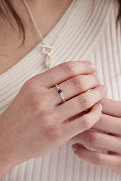 September Sapphire Silver Birthstone Ring - Silver - image 2