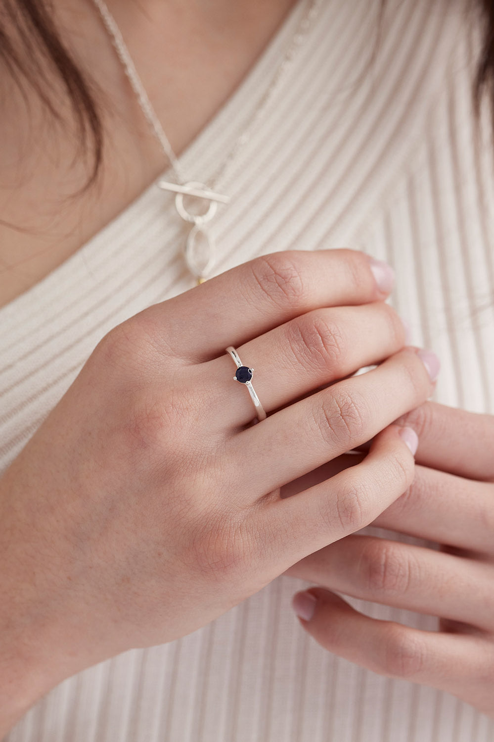 September Sapphire Silver Birthstone Ring - Silver - image 2