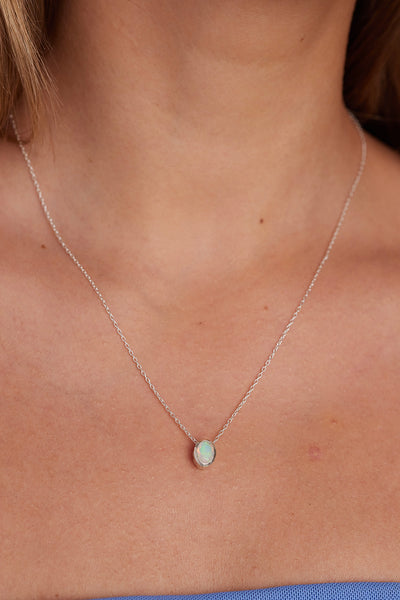 October Opal Silver Oval Birthstone Charm - Silver - image 2