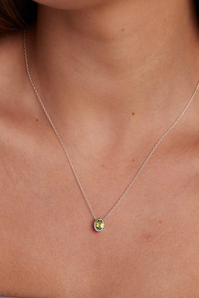 August Peridot Silver Oval Birthstone Charm - Silver - image 2