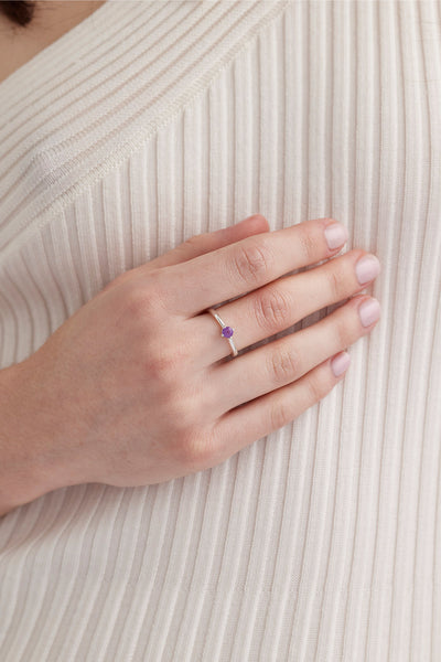 February Amethyst Silver Birthstone Ring - Silver - image 2