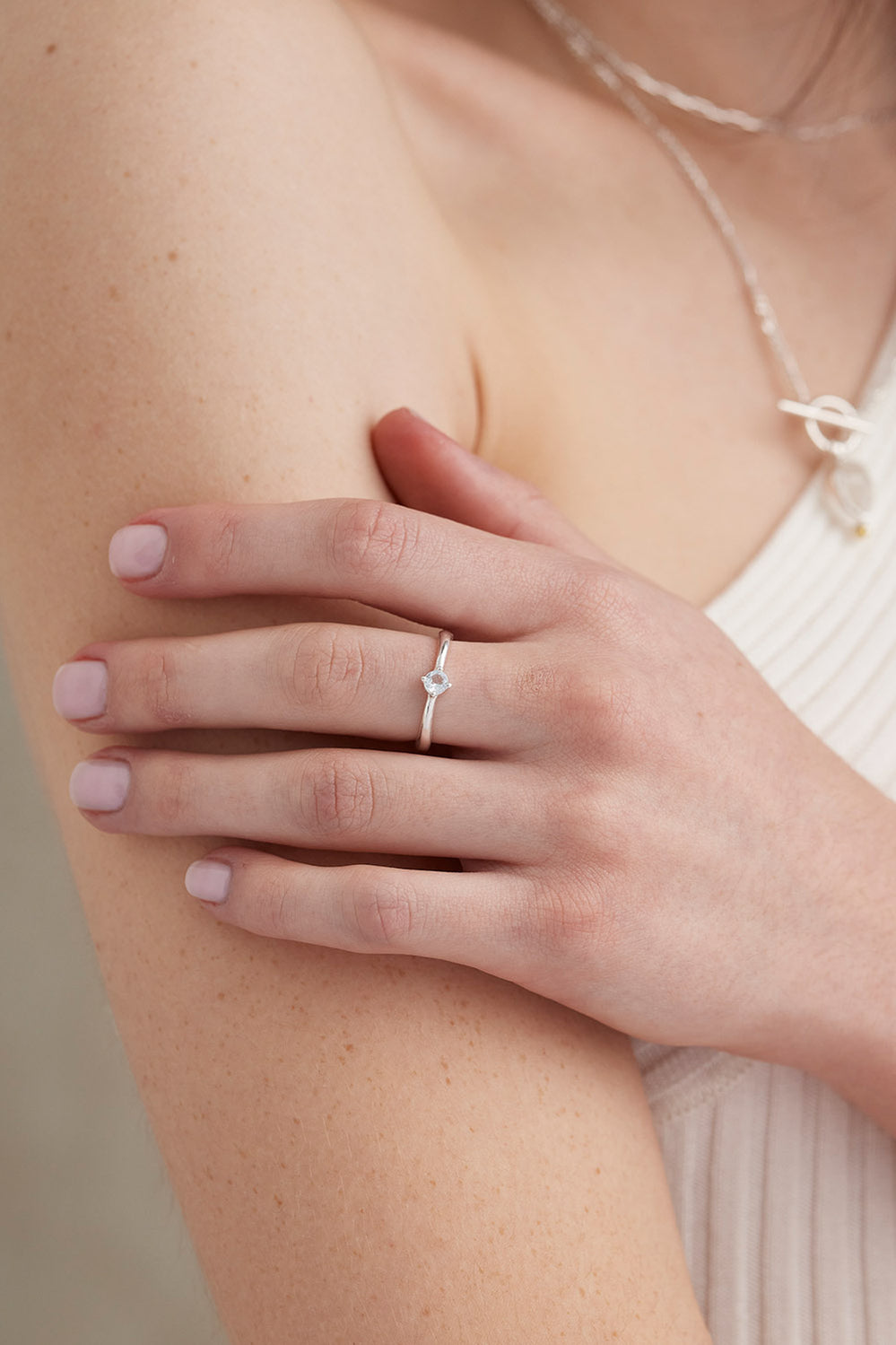 March Aquamarine Silver Birthstone Ring - Silver - image 2