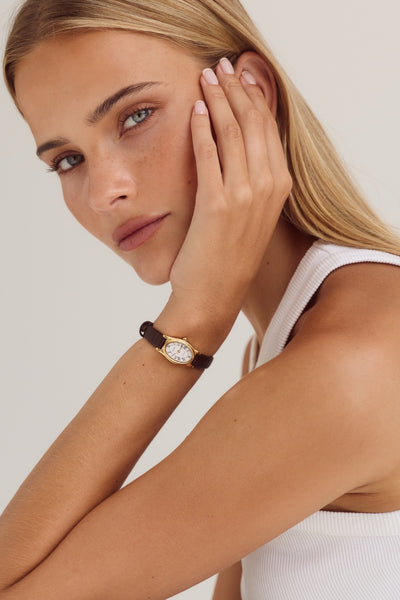 Emmeline Watch | White | Espresso Croc - Gold - image 2