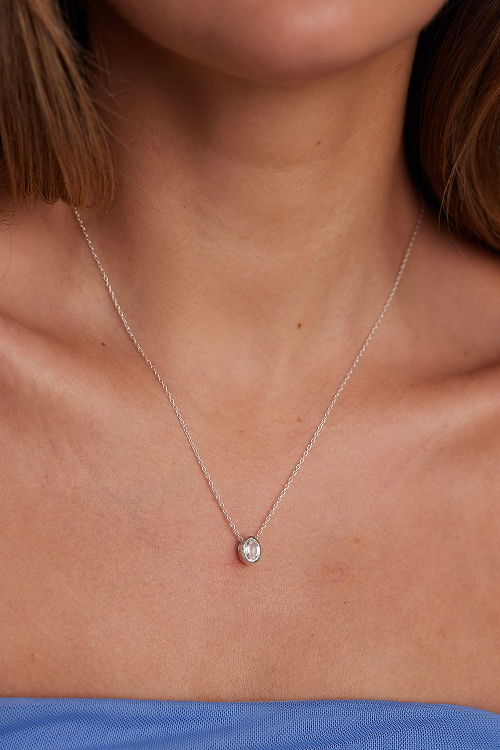 April Topaz Silver Oval Birthstone Necklace - Silver - image 2