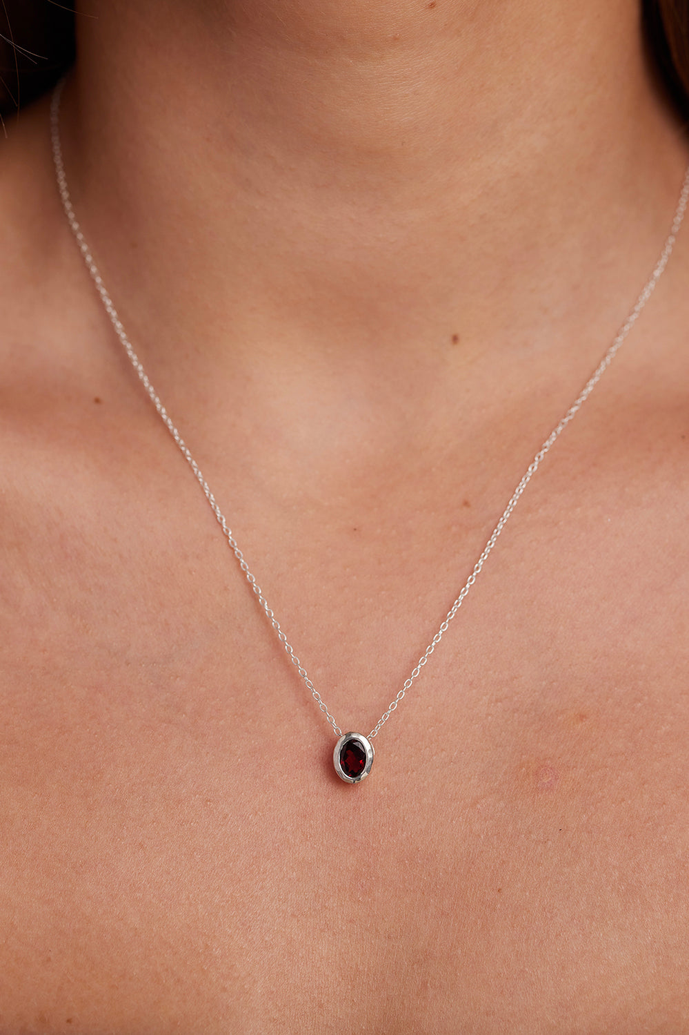 January Garnet Silver Oval Birthstone Charm - Silver - image 2
