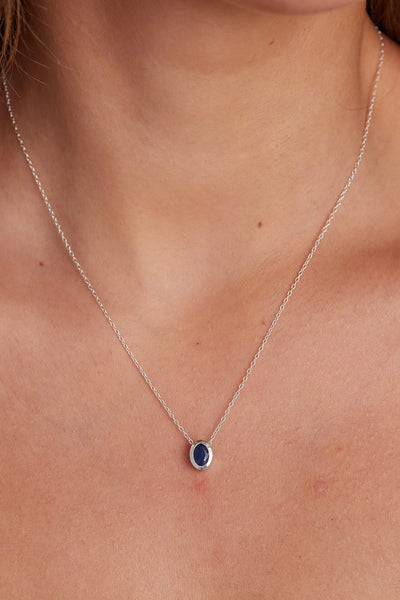 September Sapphire Silver Oval Birthstone Necklace - Silver - image 2