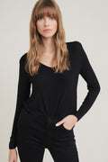 Rib Long Sleeve V Neck Tee