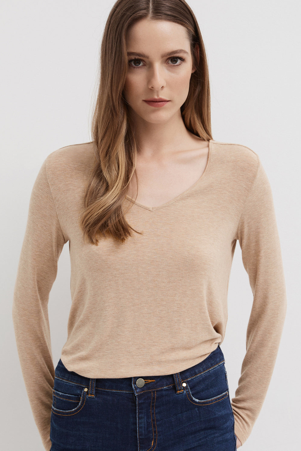 Rib Long Sleeve V Neck Tee