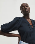 Laced Linen Puff Sleeve