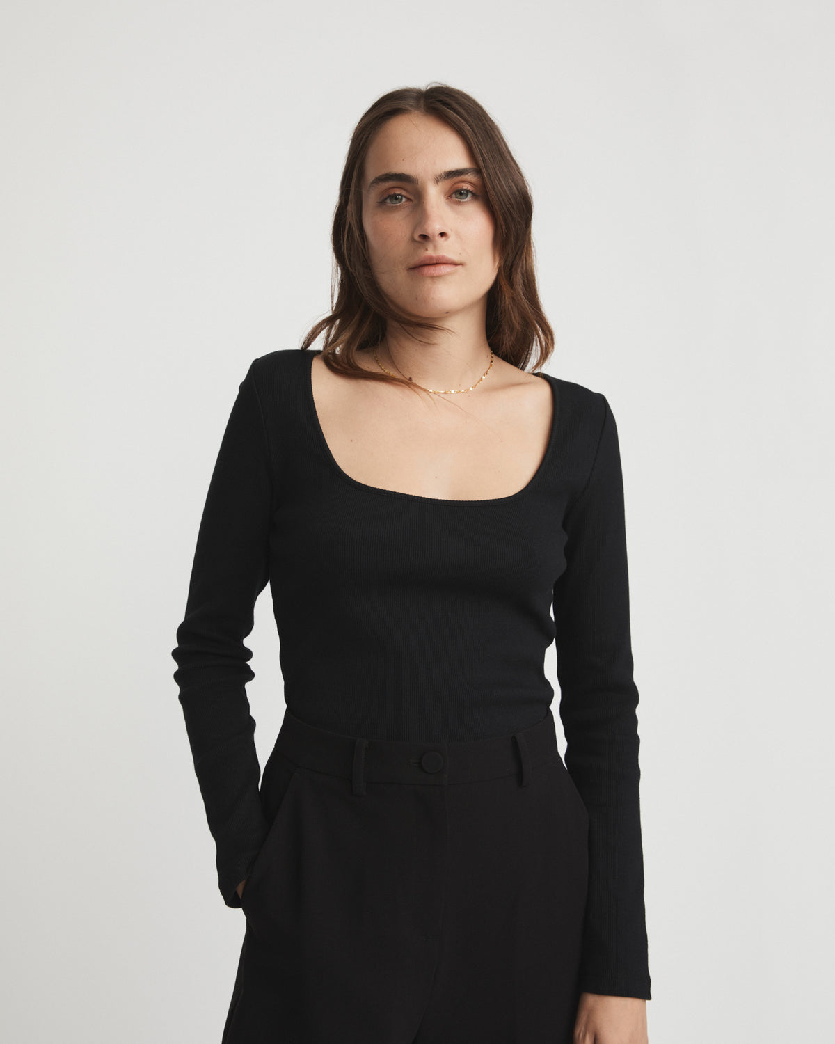 Cotton Rib Wide Neck Top