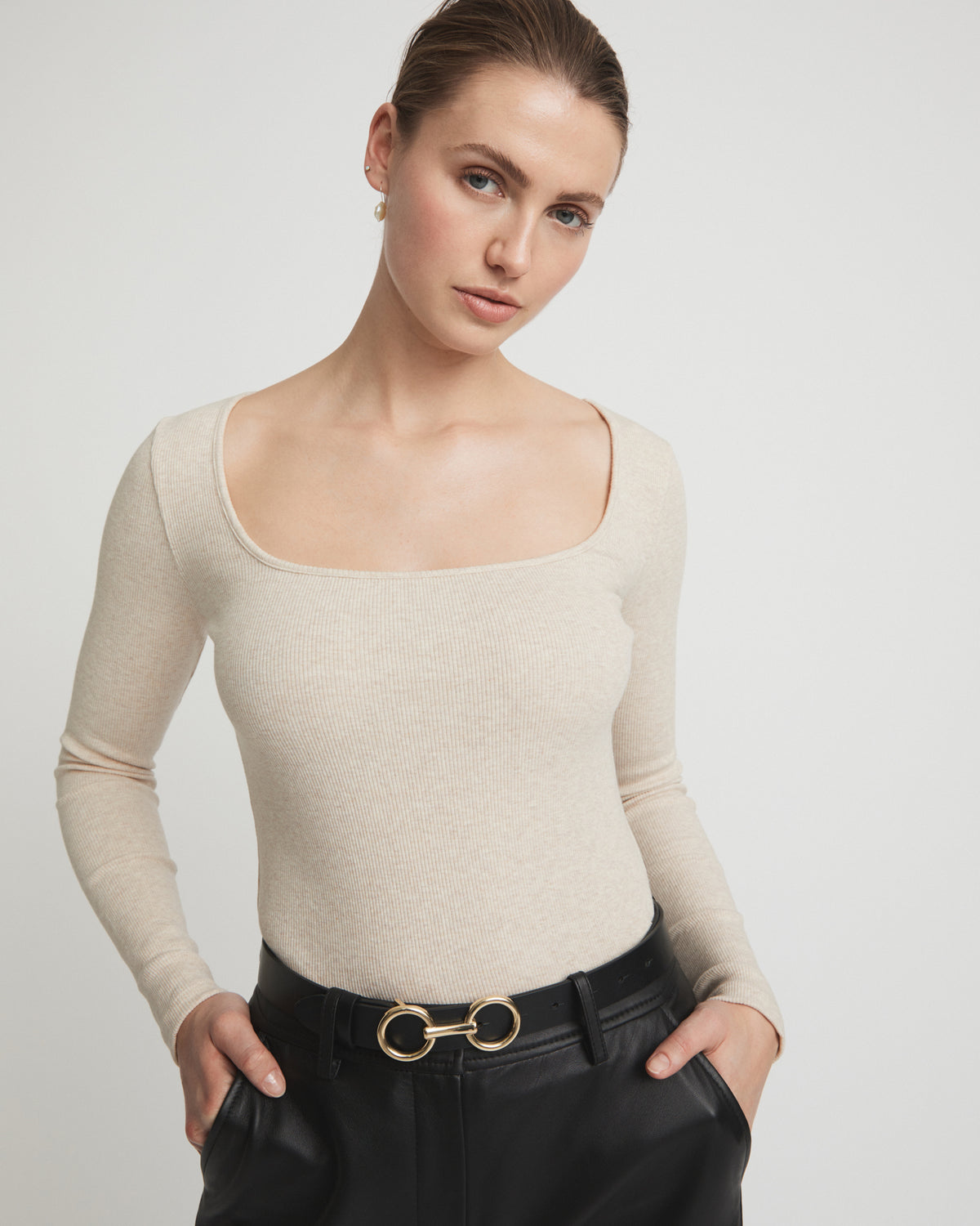 Cotton Rib Wide Neck Top