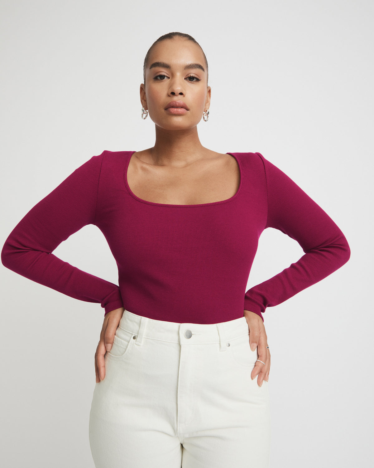 Cotton Rib Wide Neck Top