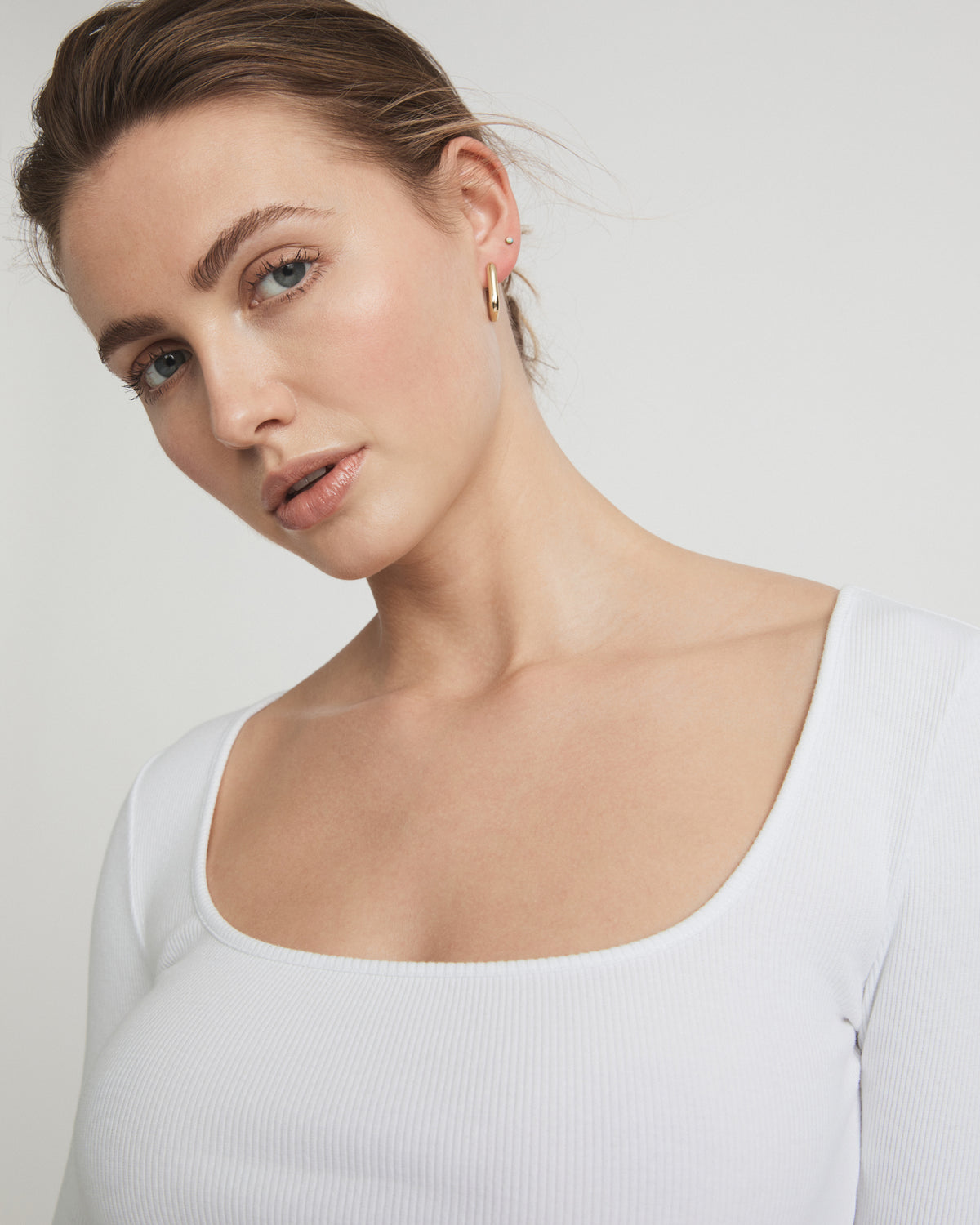 Cotton Rib Wide Neck Top