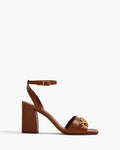 Leather Block Heeled Sandal with Chain 85