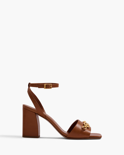 Leather Block Heeled Sandal with Chain 85