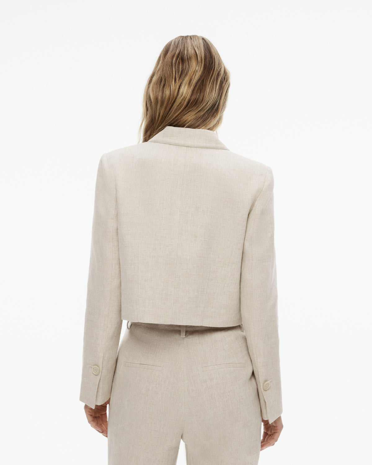 Yarn Dye Linen Single-Breasted Cropped Blazer