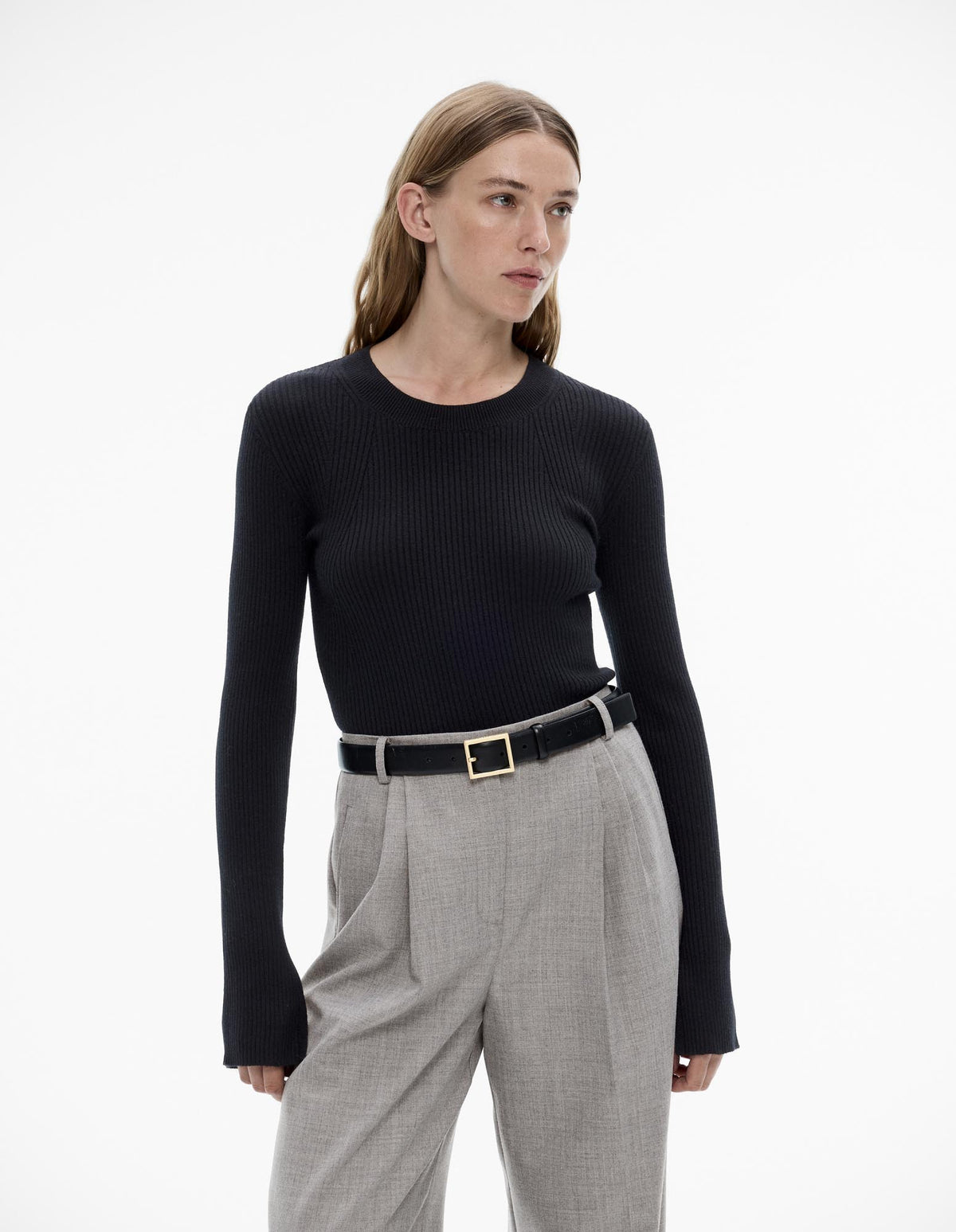Wool Blend Crew Rib Knit