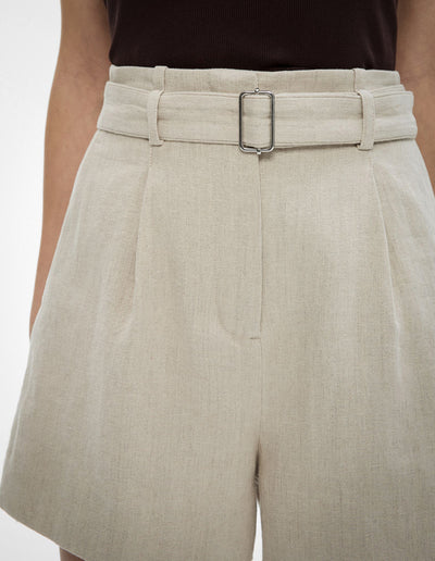 Belt Detail Linen Shorts