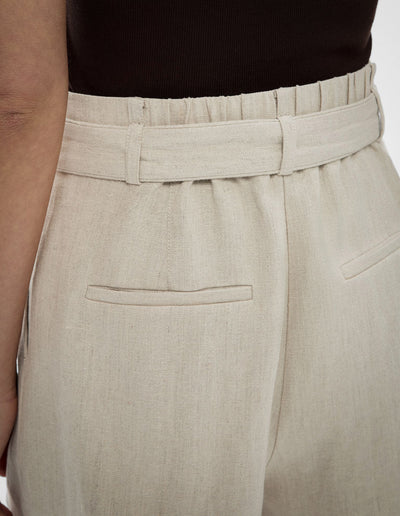 Belt Detail Linen Shorts