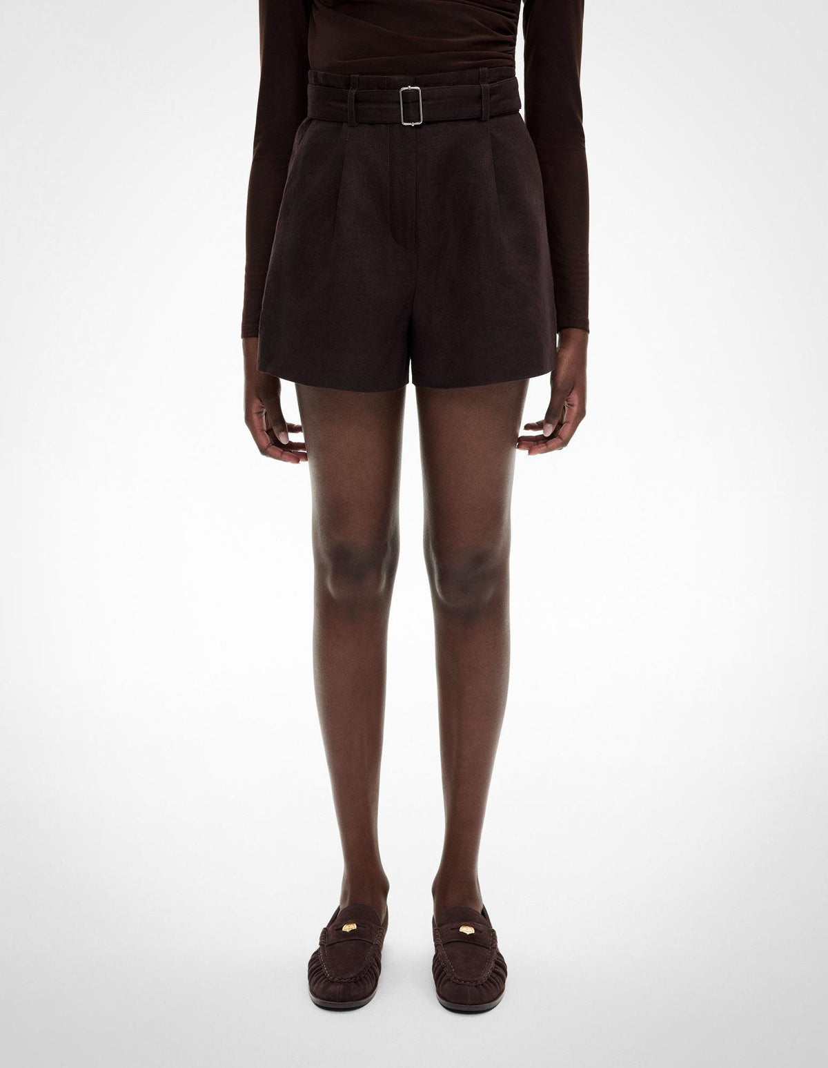 Belt Detail Linen Shorts