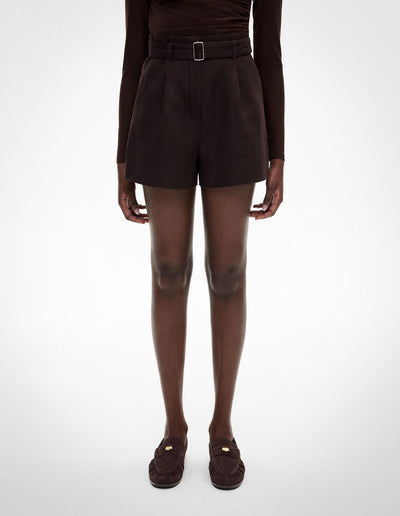 Belt Detail Linen Shorts