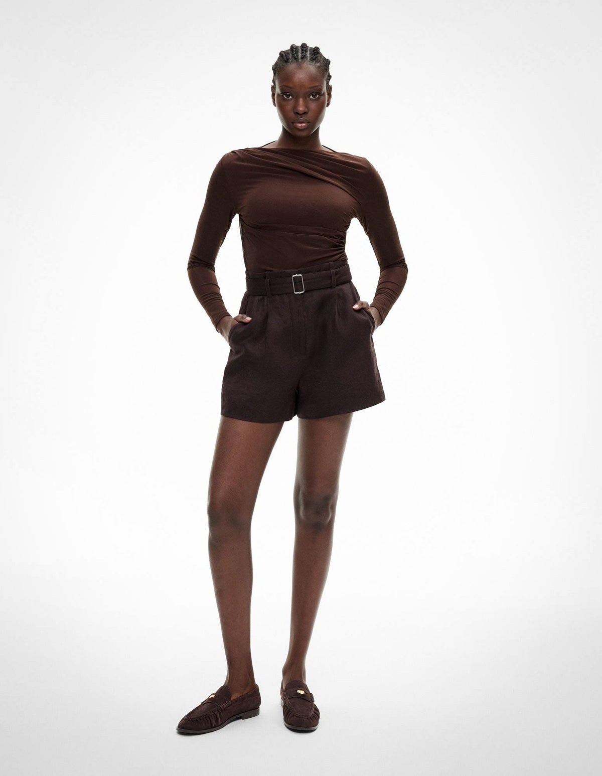 Belt Detail Linen Shorts