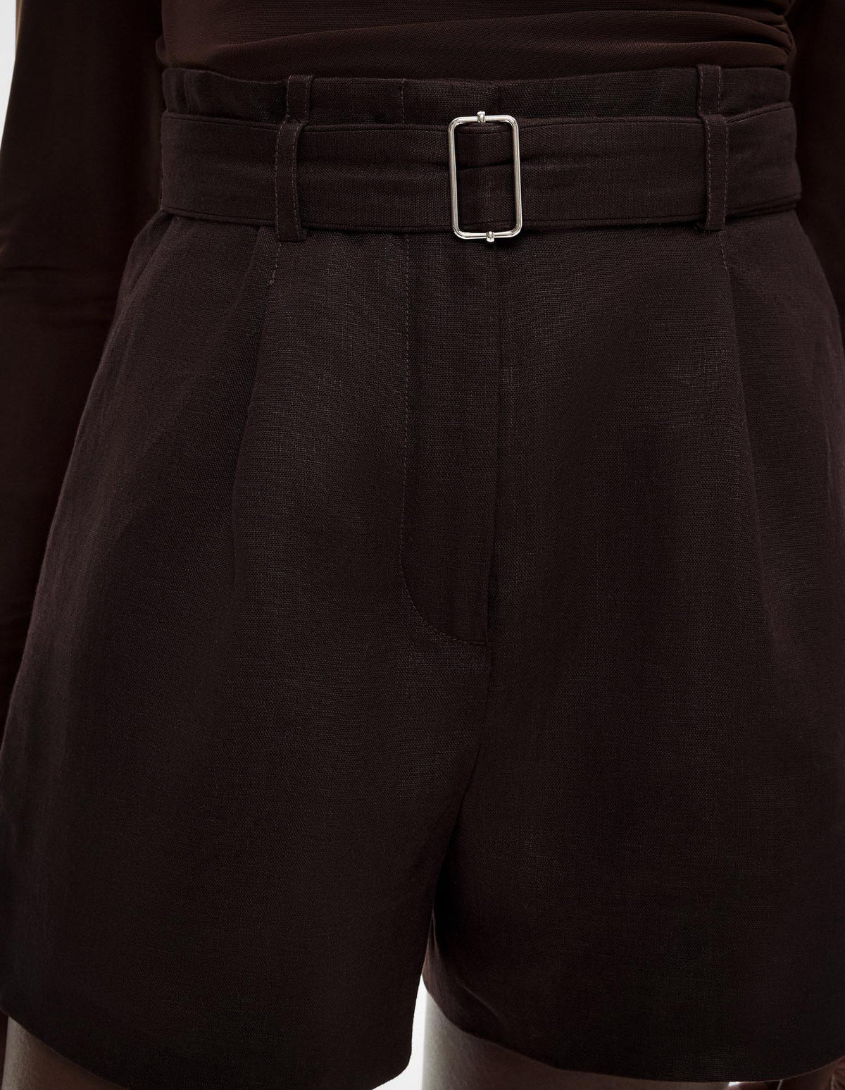 Belt Detail Linen Shorts