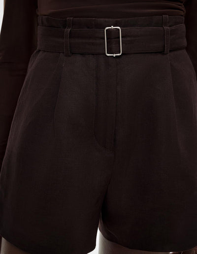 Belt Detail Linen Shorts