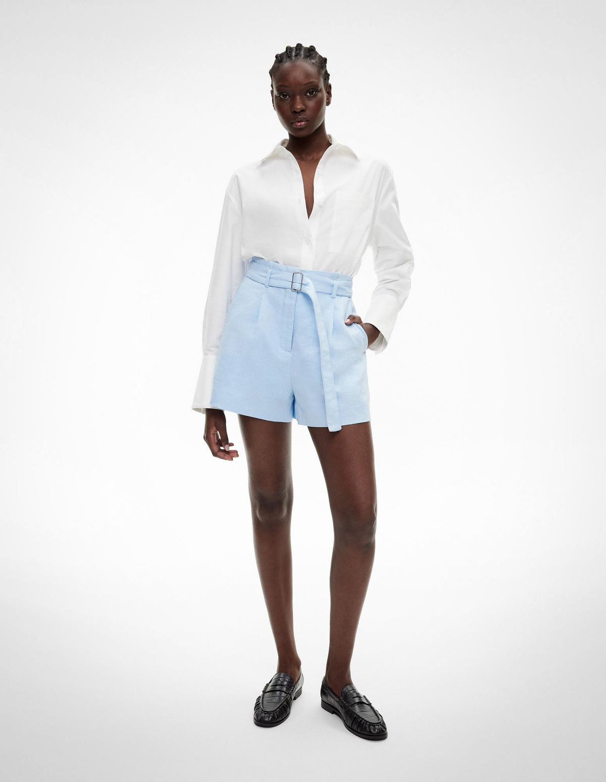 Belt Detail Linen Shorts