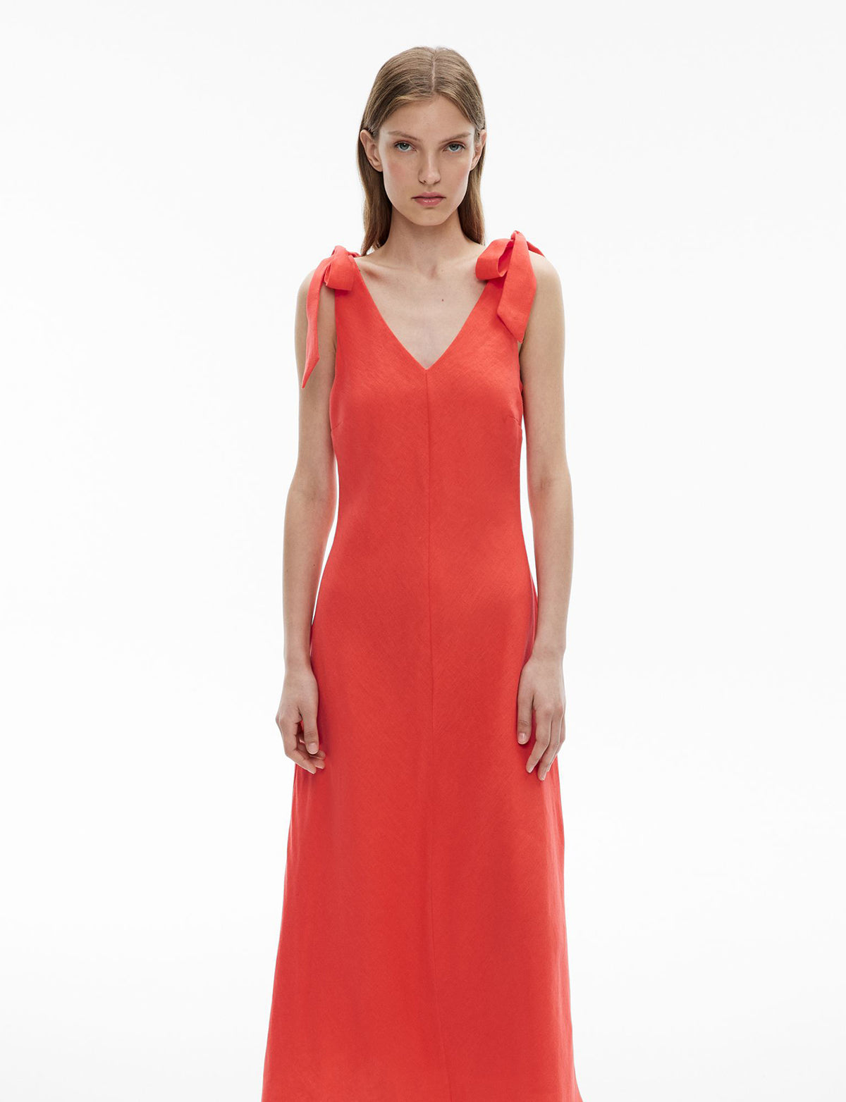 V-Neck Linen Midi Dress