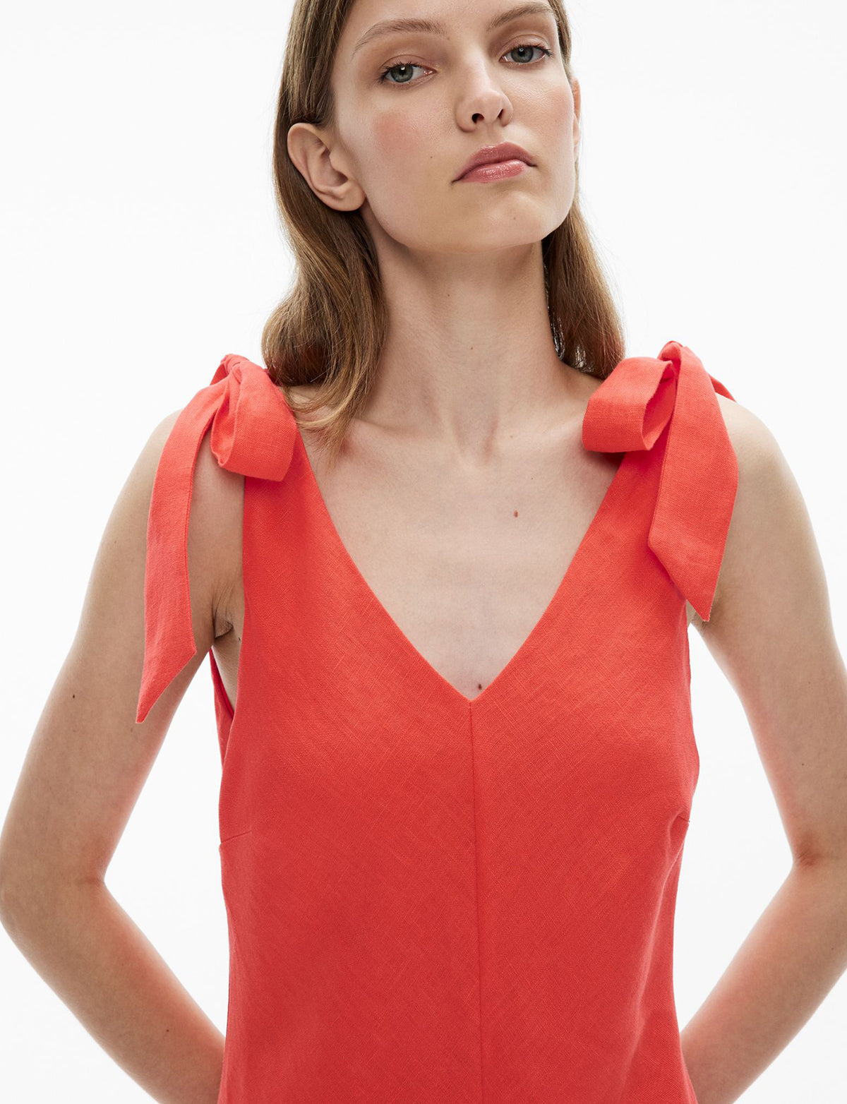 V-Neck Linen Midi Dress