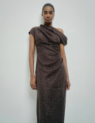 Draped Shoulder Midi Dress