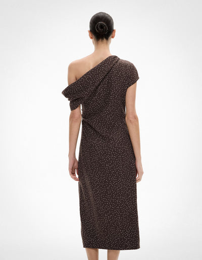 Draped Shoulder Midi Dress