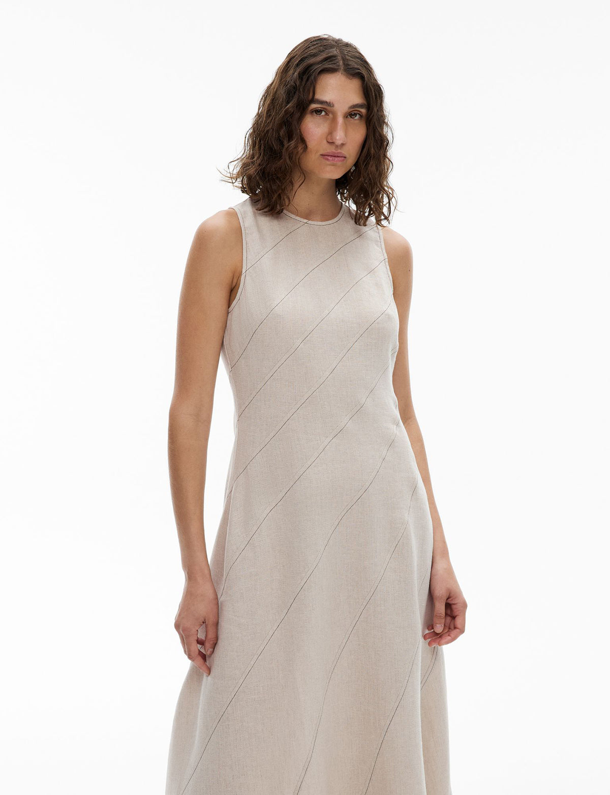 Asymmetric Seam Linen Dress