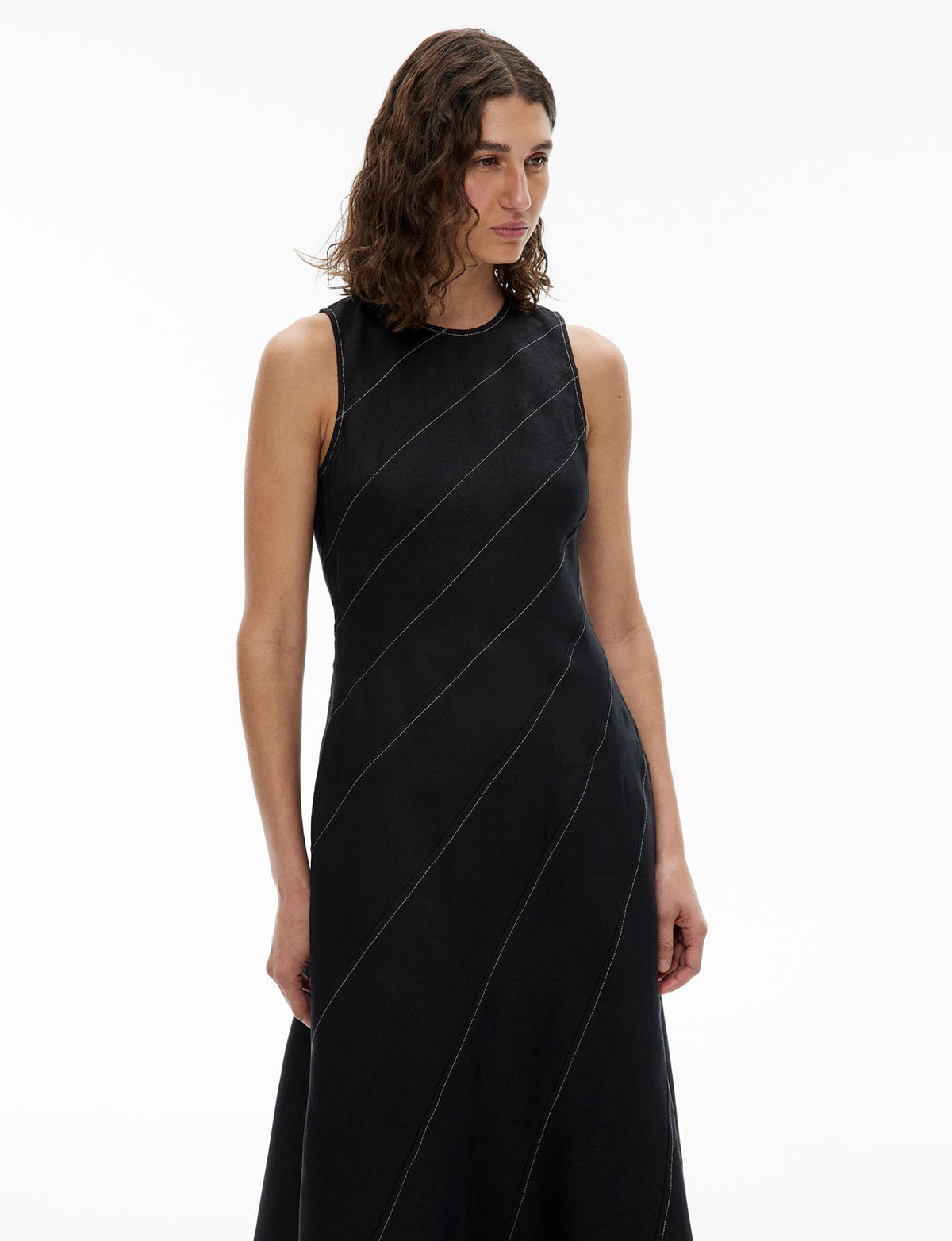 Asymmetric Seam Linen Dress