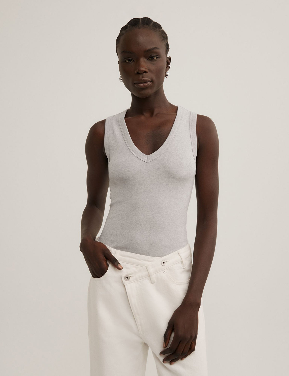 Fine Rib V-Neck Tank Top