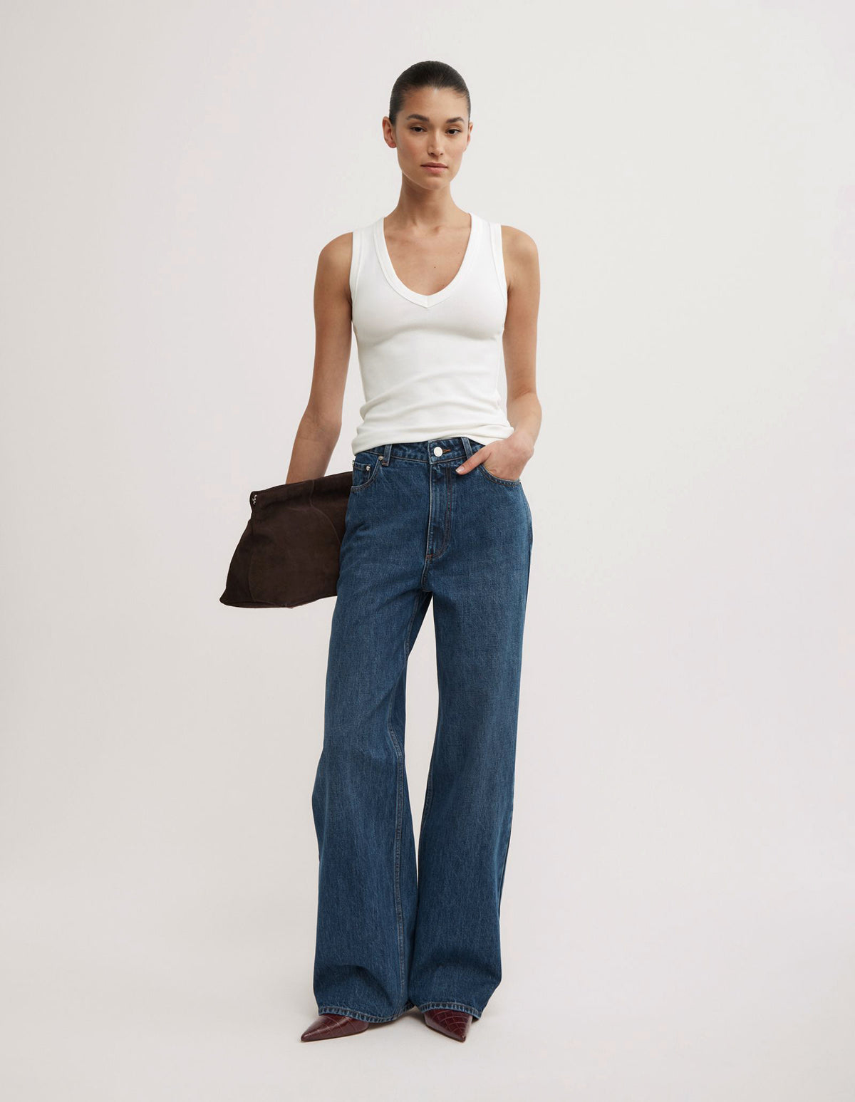 Fine Rib V-Neck Tank Top