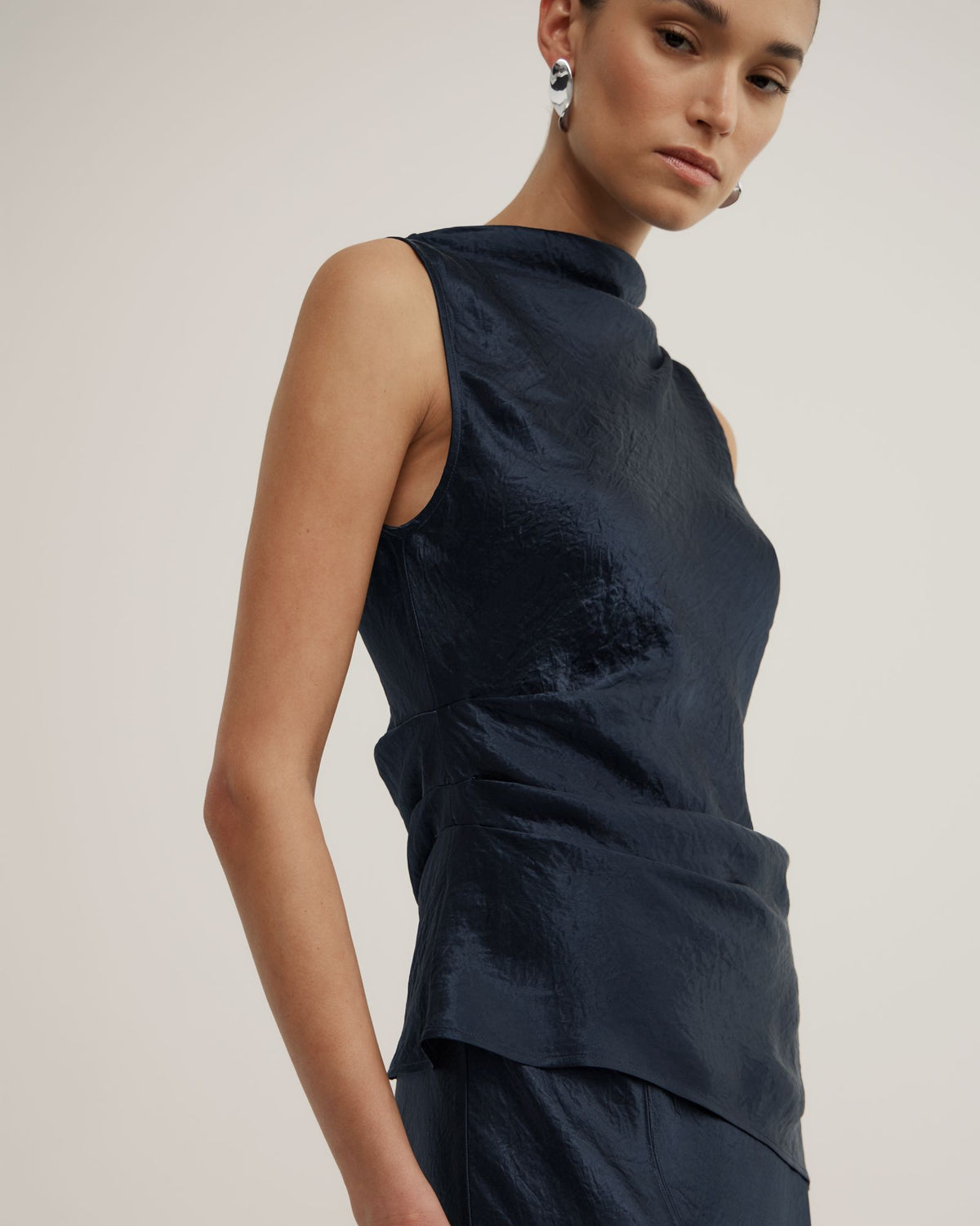 Crinkle High Neck Top