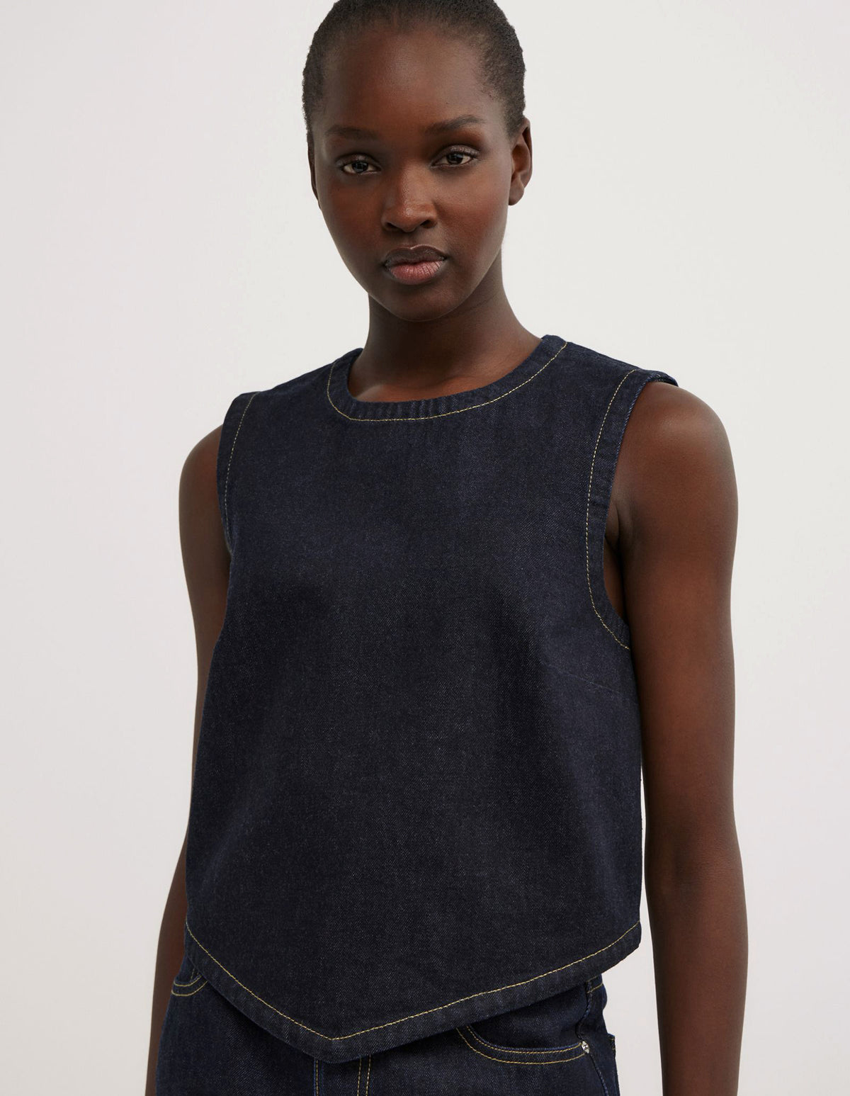 Denim Scarf Hem Top