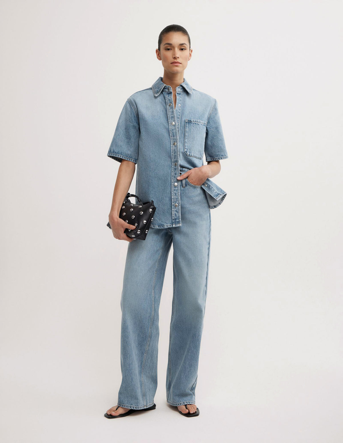 Short Sleeve Denim Snap Shirt