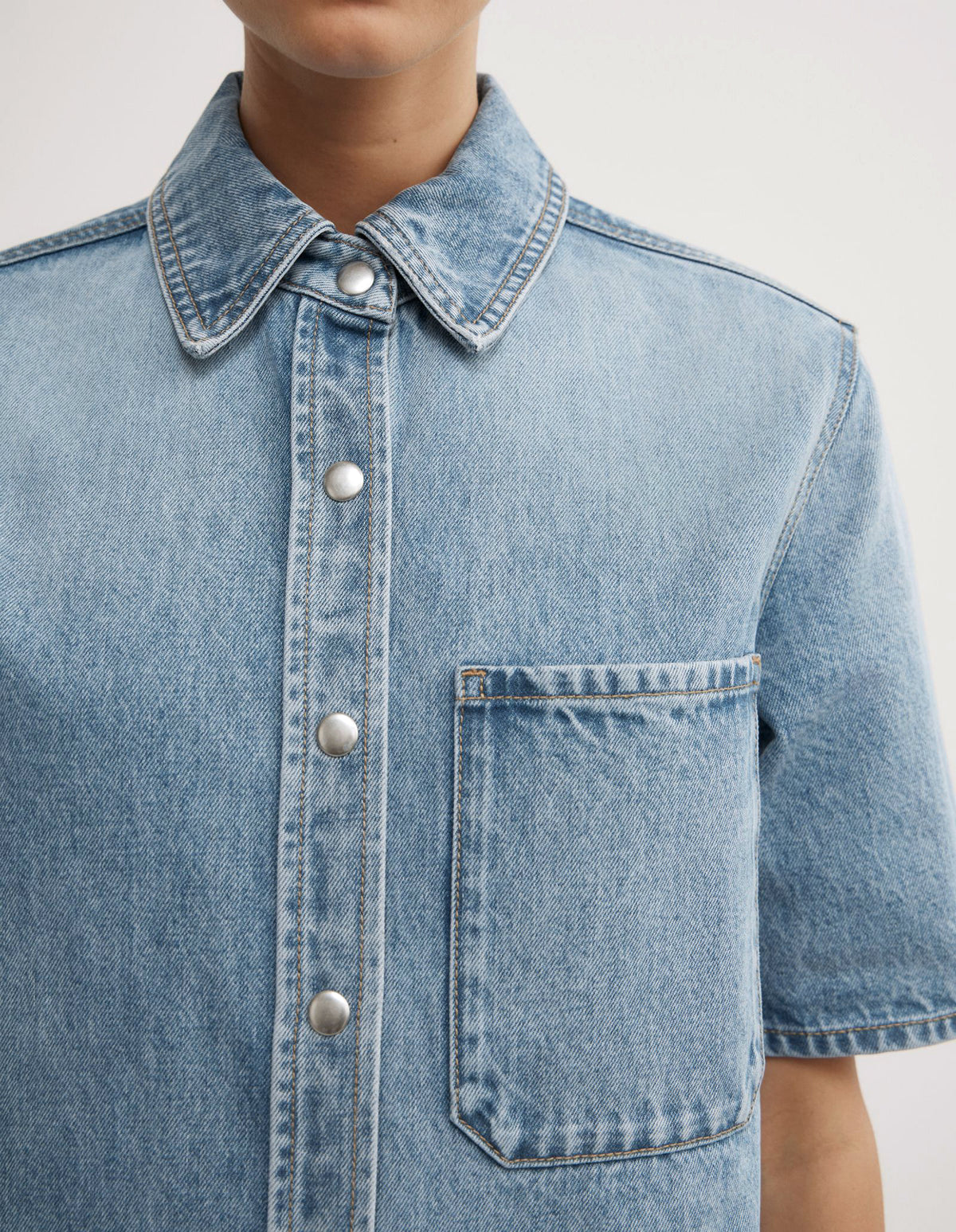 Short Sleeve Denim Snap Shirt