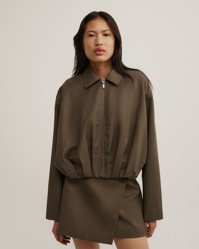 Gathered Hem Bomber Jacket