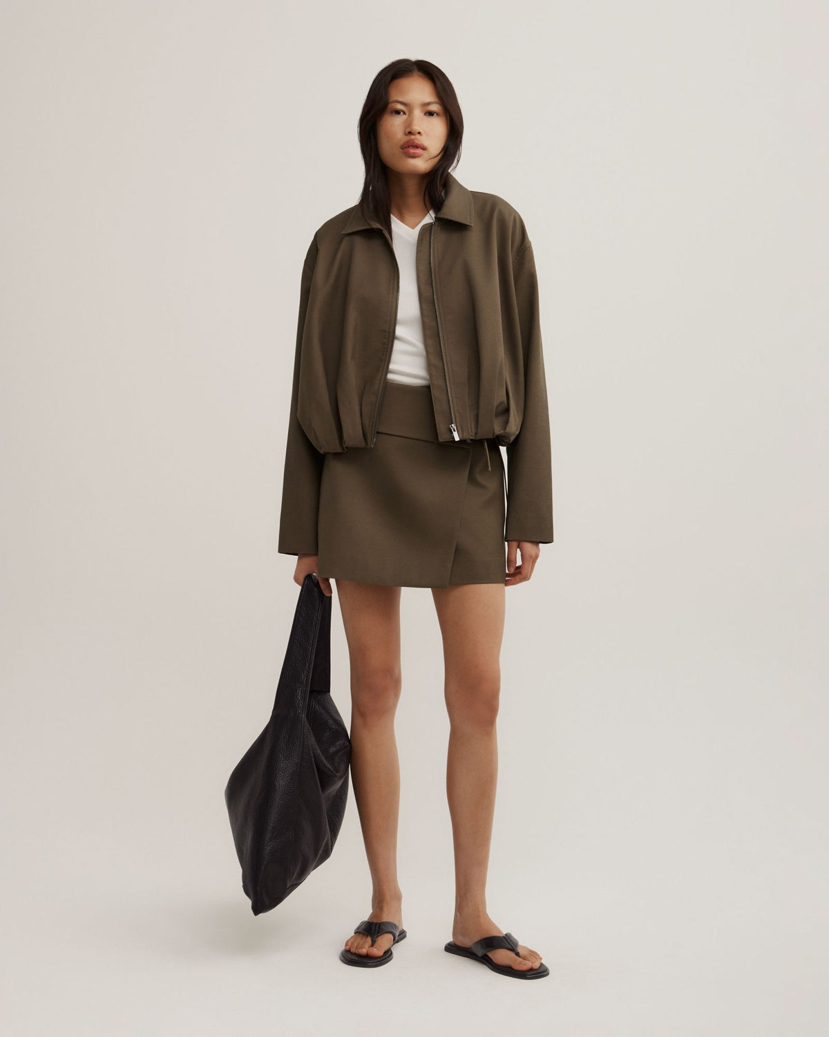 Gathered Hem Bomber Jacket
