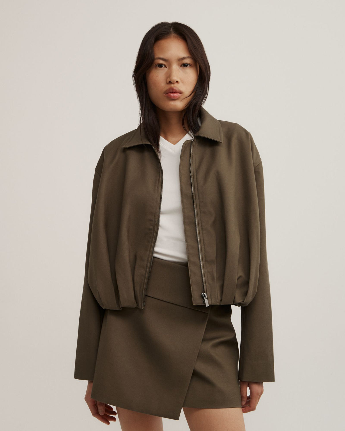 Gathered Hem Bomber Jacket