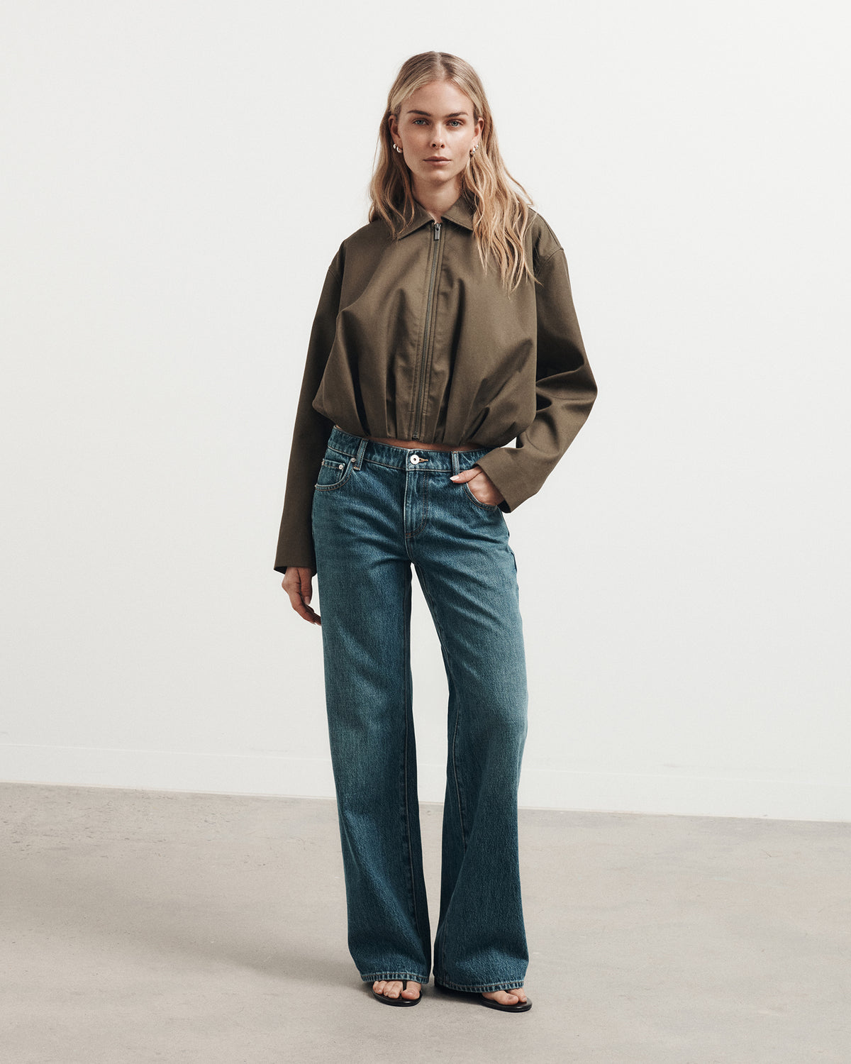 Gathered Hem Bomber Jacket