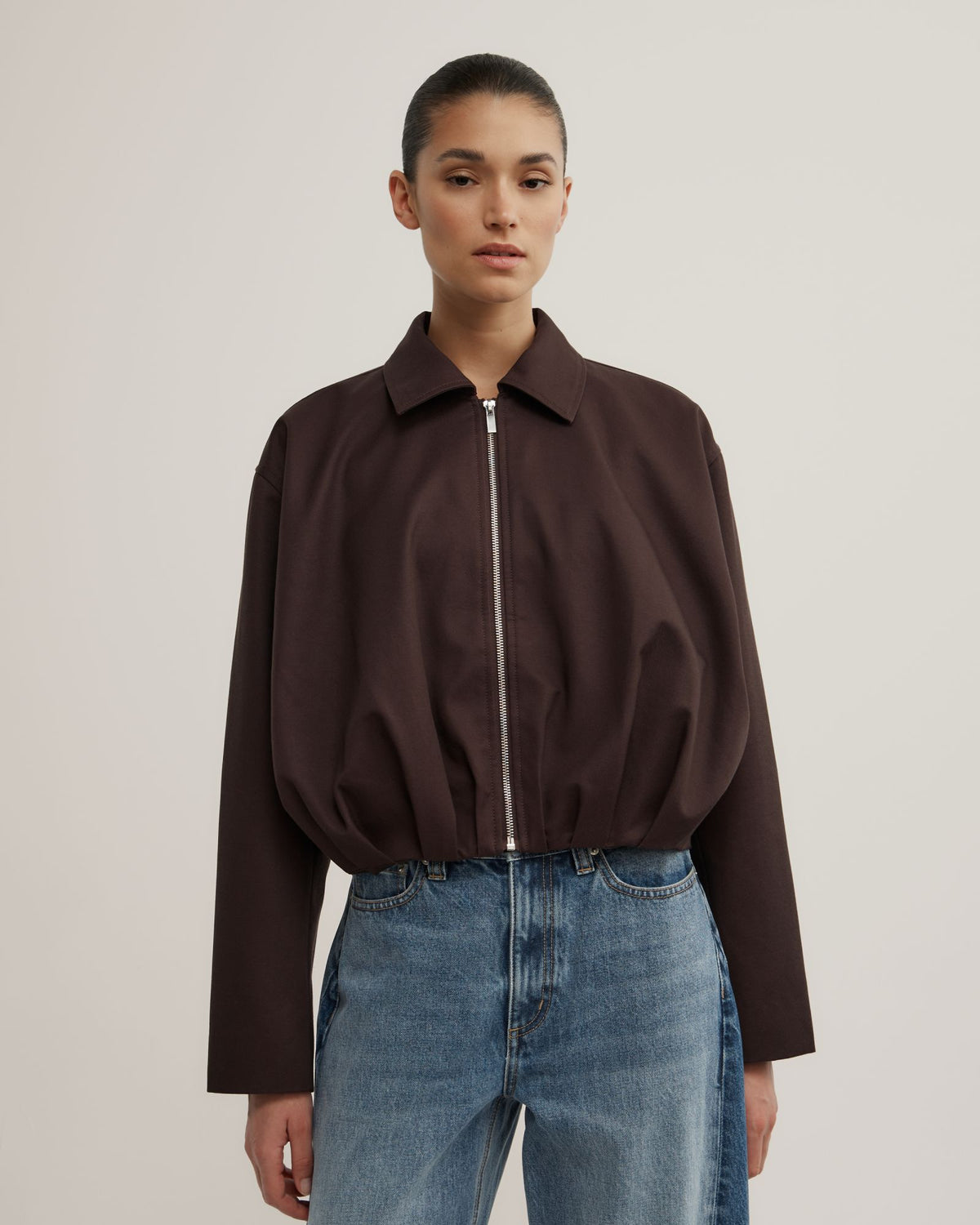Gathered Hem Bomber Jacket
