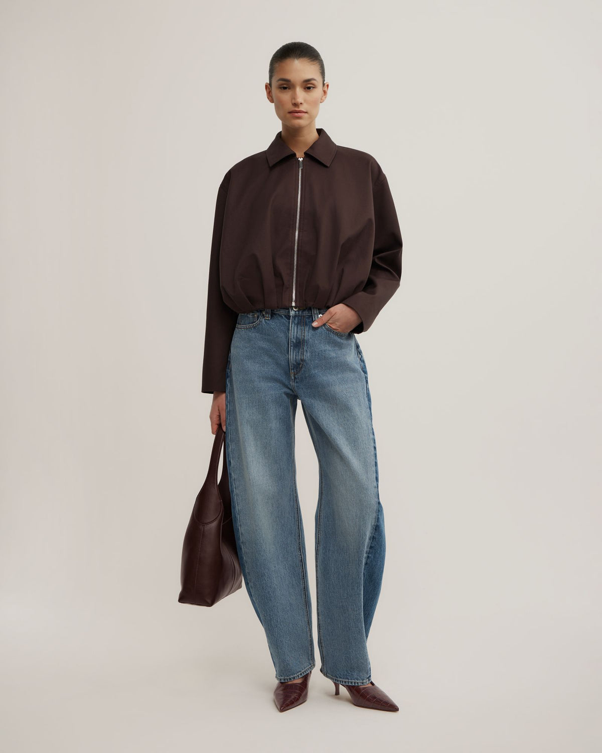 Gathered Hem Bomber Jacket