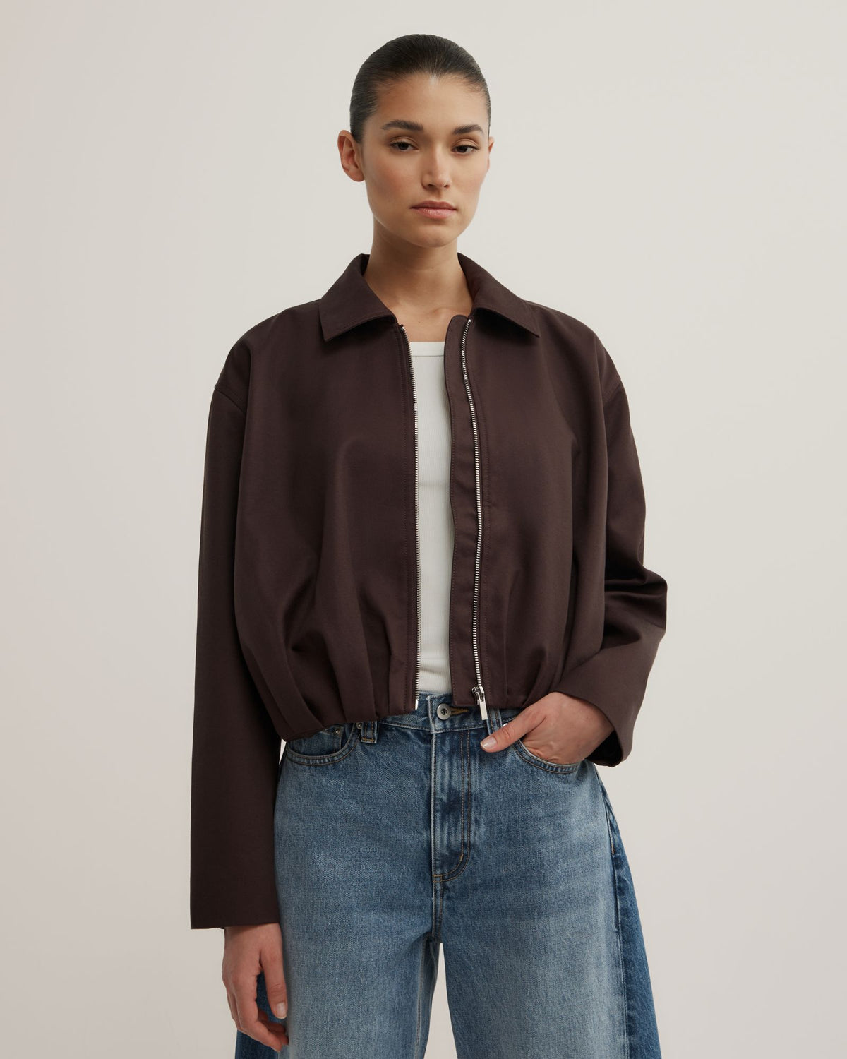 Gathered Hem Bomber Jacket